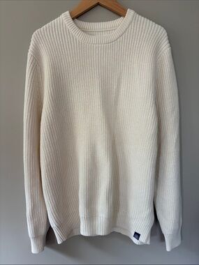 Long Wharf Chunky Knit Fisherman SeaWell Sweater Crewneck Size XL Ivory Cream